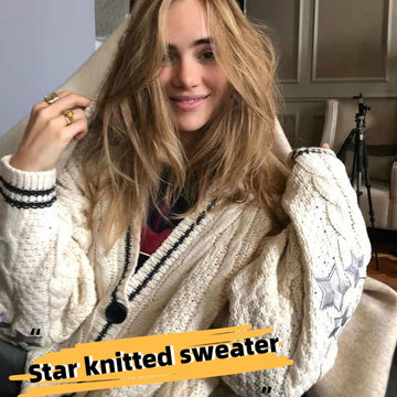 Women Slight Strech  Loose Fit Star Embroidery Trend Tay V-neck Lor Cardigan Fashion Warm Swif T Sweater 2022 Cardigan Mujer